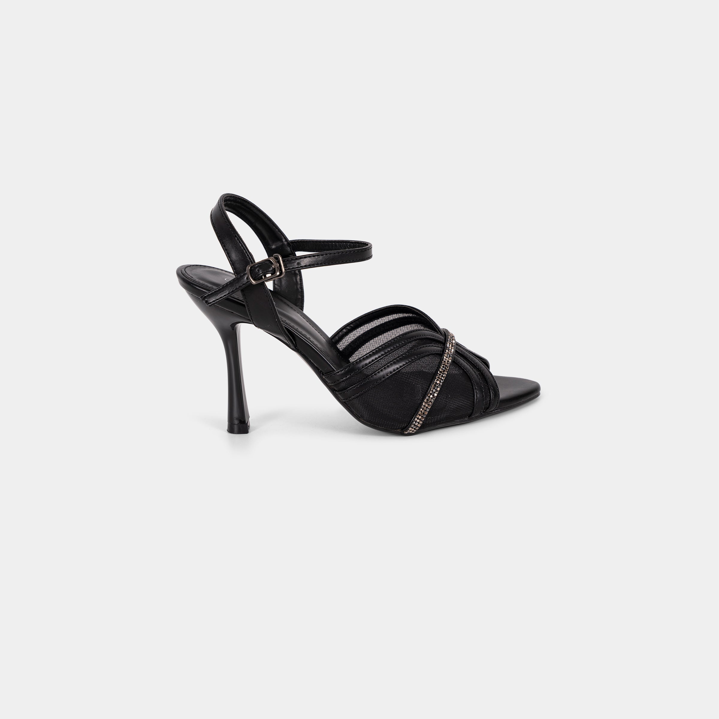 Crystal-Trimmed Sheer Mesh Ankle-Strap Sandals