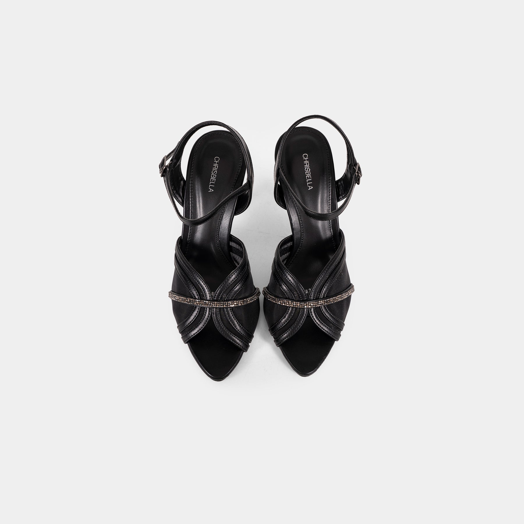 Crystal-Trimmed Sheer Mesh Ankle-Strap Sandals