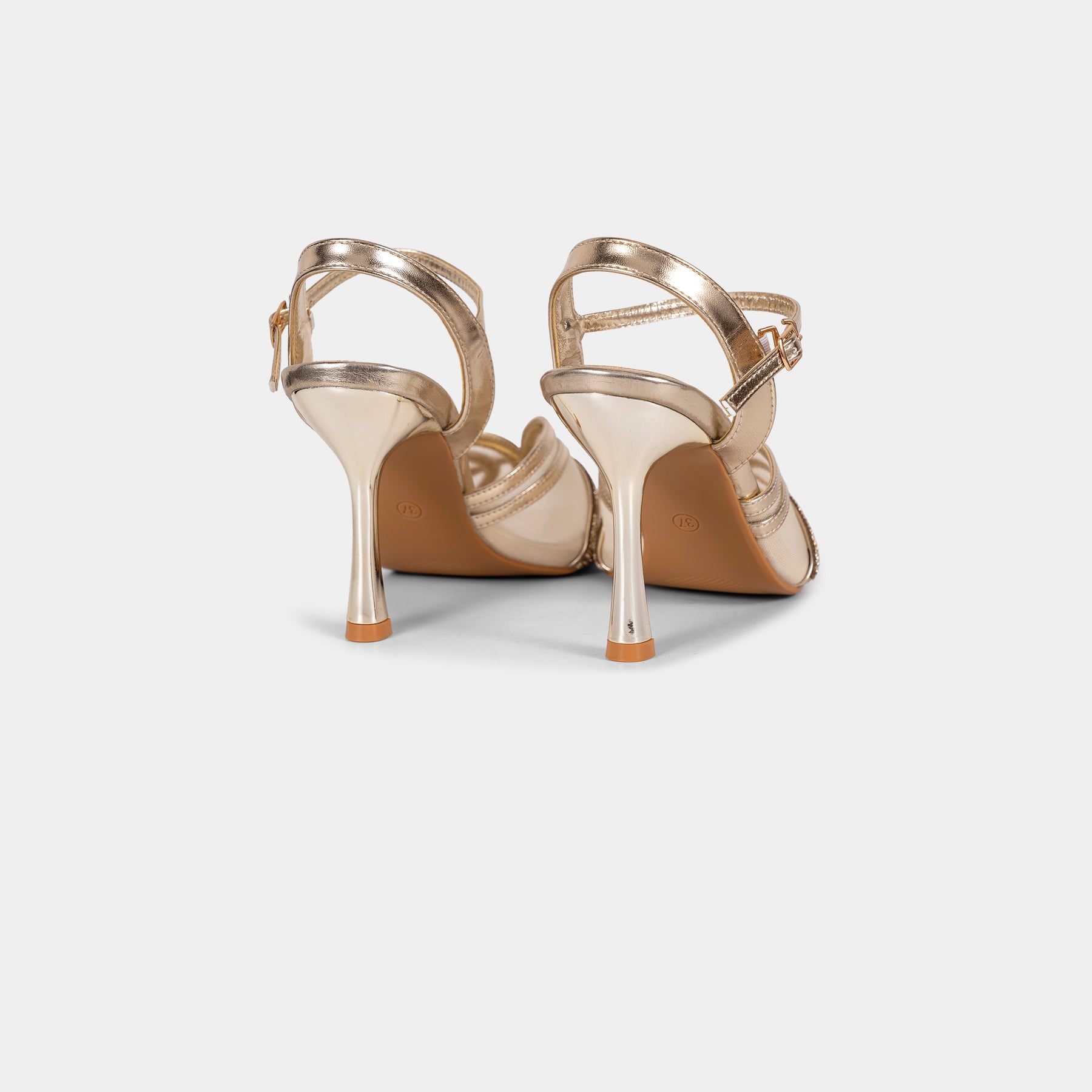 Crystal-Trimmed Sheer Mesh Ankle-Strap Sandals