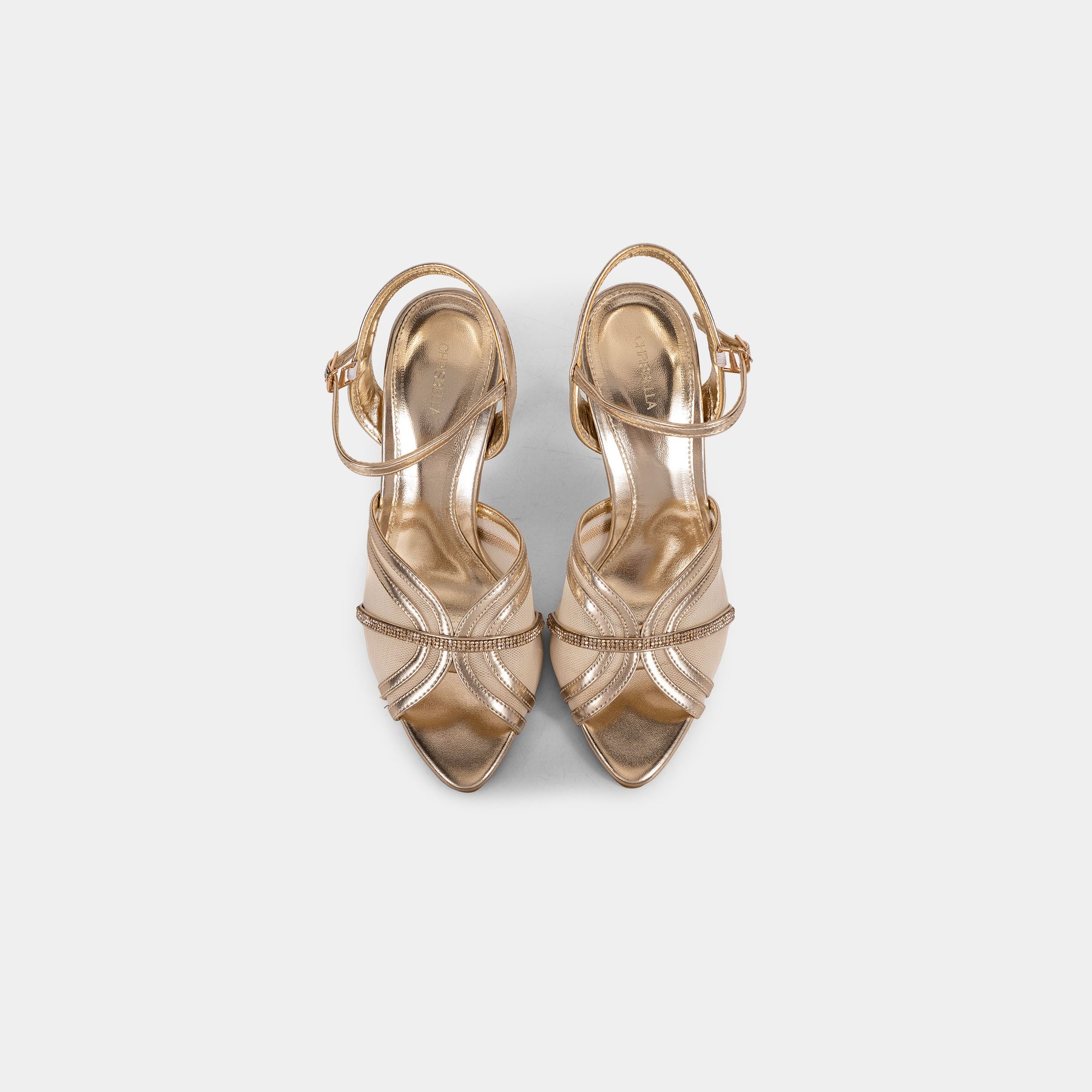 Crystal-Trimmed Sheer Mesh Ankle-Strap Sandals