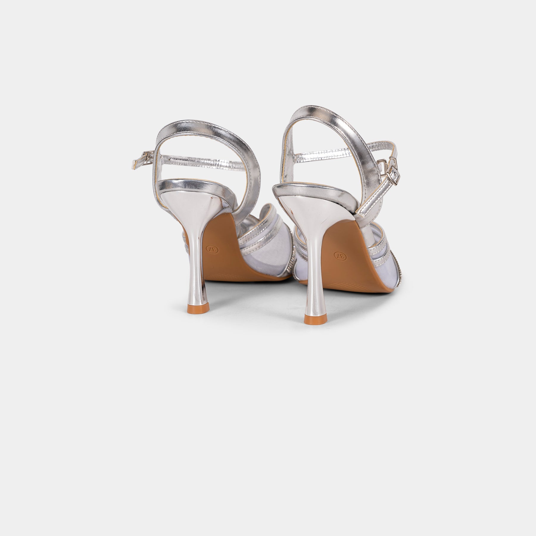 Crystal-Trimmed Sheer Mesh Ankle-Strap Sandals