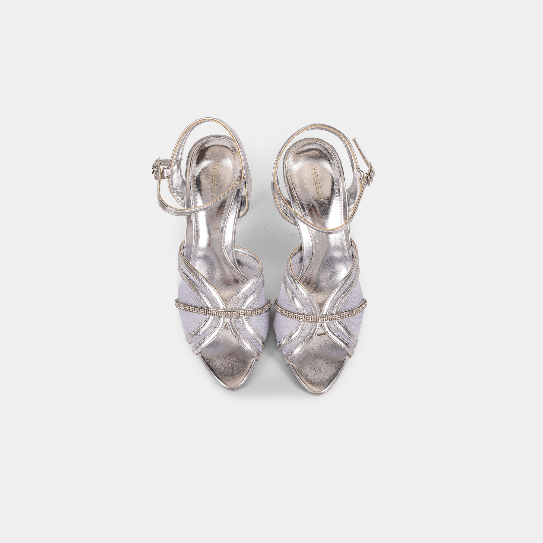 Crystal-Trimmed Sheer Mesh Ankle-Strap Sandals