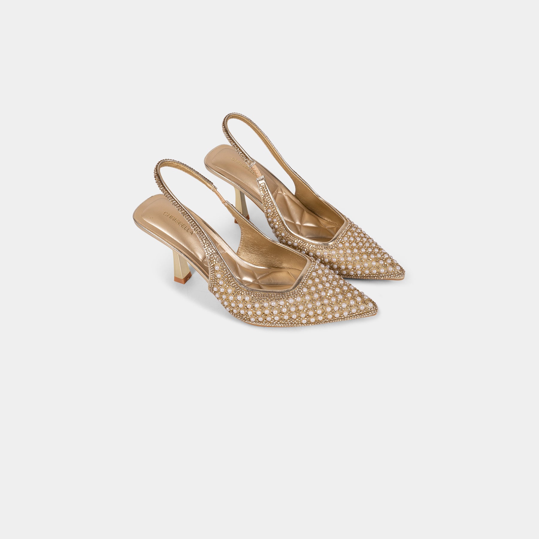 Pearl and Crystal-Embellished Pointed-Toe Slingback Pumps
