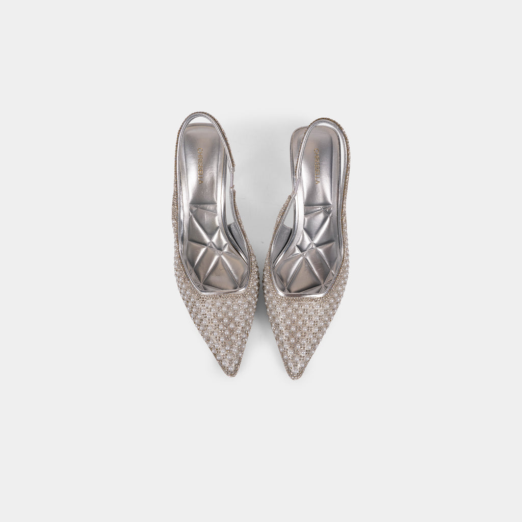 Escarpins Slingback à Bout Pointu avec Perles et Cristaux