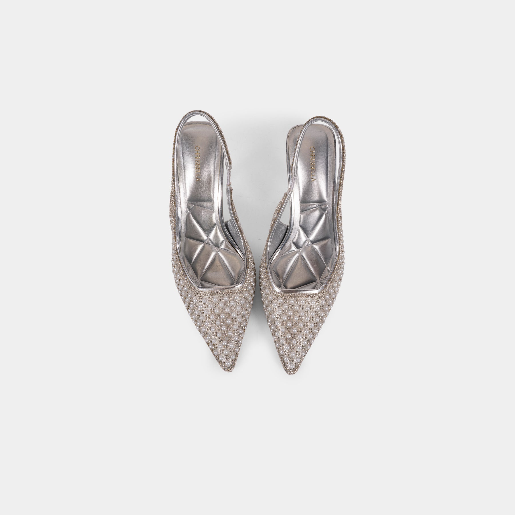 Pearl and Crystal-Embellished Pointed-Toe Slingback Pumps