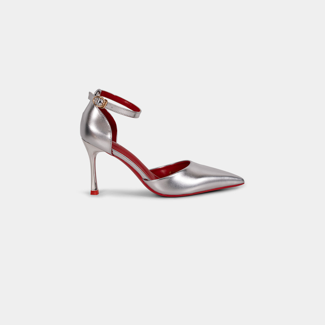 Metallic-Finish Pointed-Toe Ankle-Strap Pumps with Red Insole and Outsole