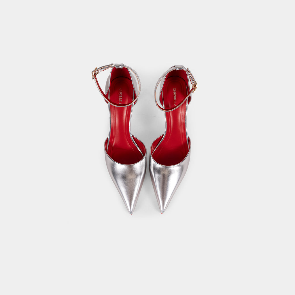 Escarpins Métallisés à Bout Pointu avec Bride à la Cheville