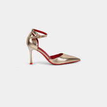 Metallic-Finish Pointed-Toe Ankle-Strap Pumps with Red Insole and Outsole