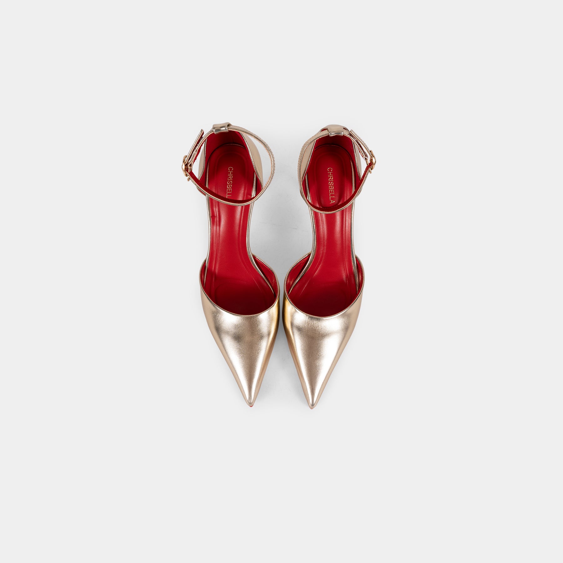 Metallic-Finish Pointed-Toe Ankle-Strap Pumps with Red Insole and Outsole