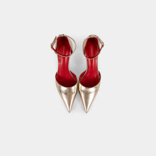 Metallic-Finish Pointed-Toe Ankle-Strap Pumps with Red Insole and Outsole