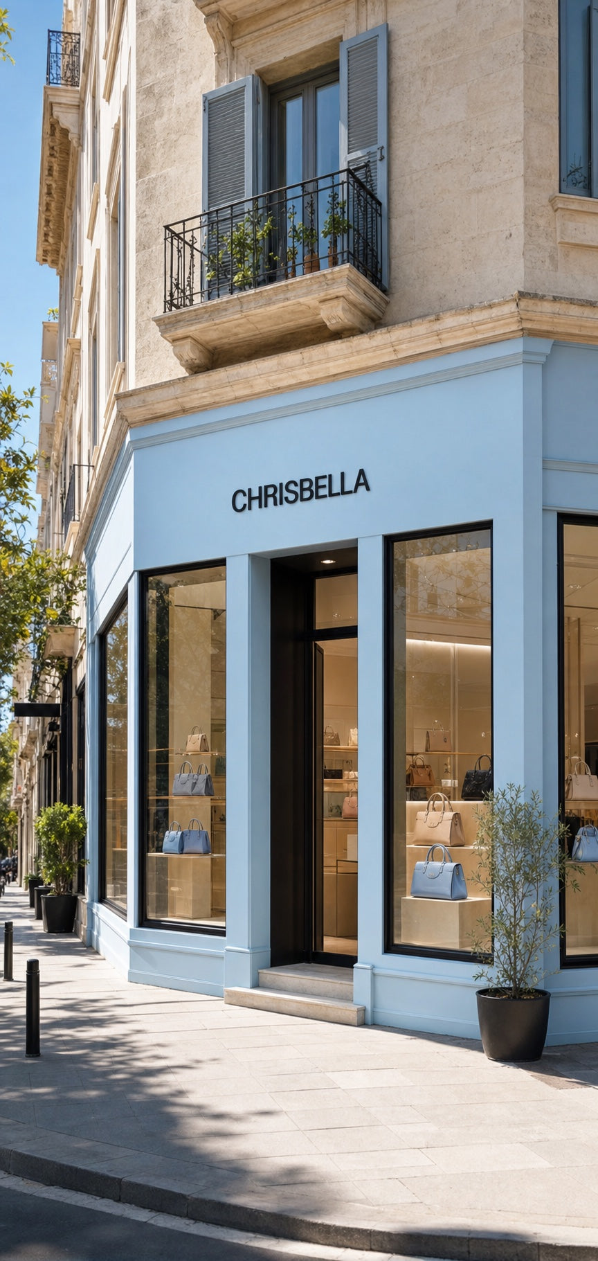 Chrisbella flagship boutique exterior in daylight